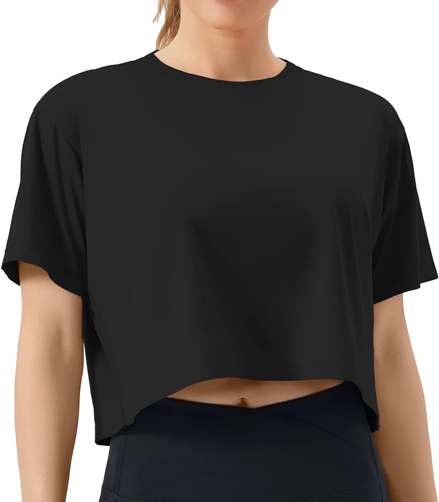 THE GYM PEOPLE Women's Workout Crop Top T-shirt Short Sleeve Boxy Yoga Running Cropped Basic Tee