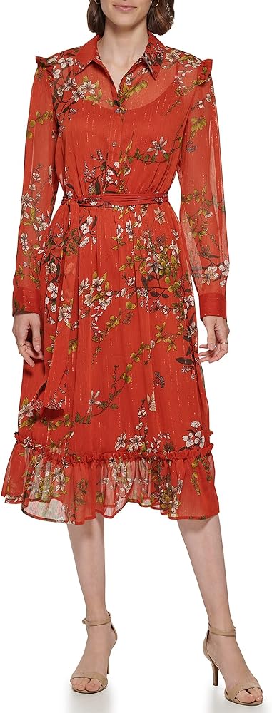 Tommy Hilfiger Women's Chiffon Long Sleeve Collar Shirtdress