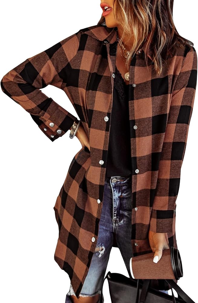 EVALESS Color Block Plaid Shacket Jacket Womens Fall Clothes Fashion Outfits