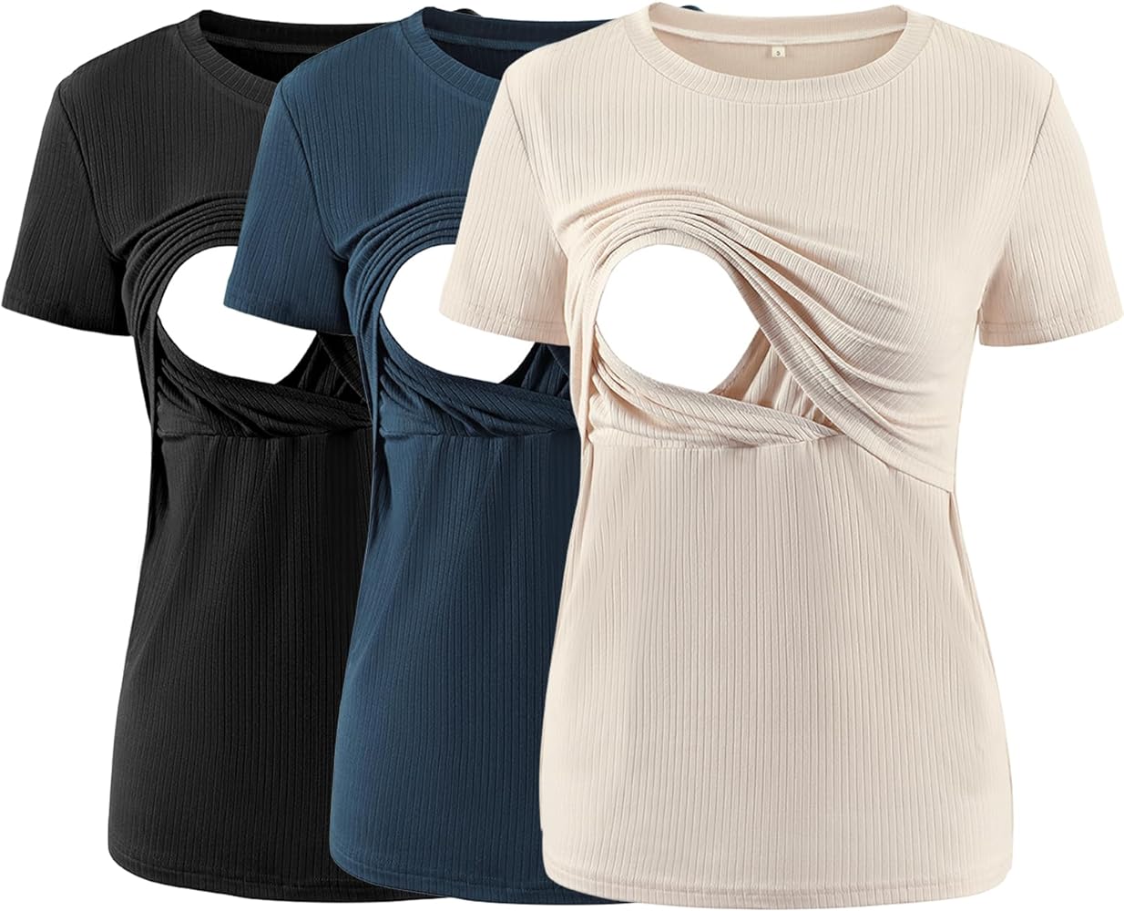 Liu & Qu Women's Maternity Nursing Tops Rib Short Sleeve Breastfeeding Shirts Maternity Clothes 3-Pack