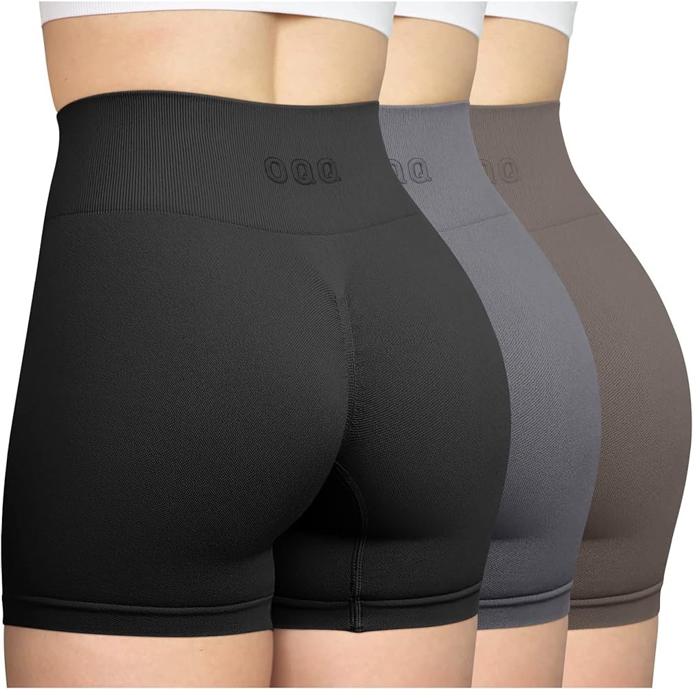 OQQ Women's 3 Piece Workout Shorts Seamless High Waist Butt Liftings Exercise Athletic Shorts