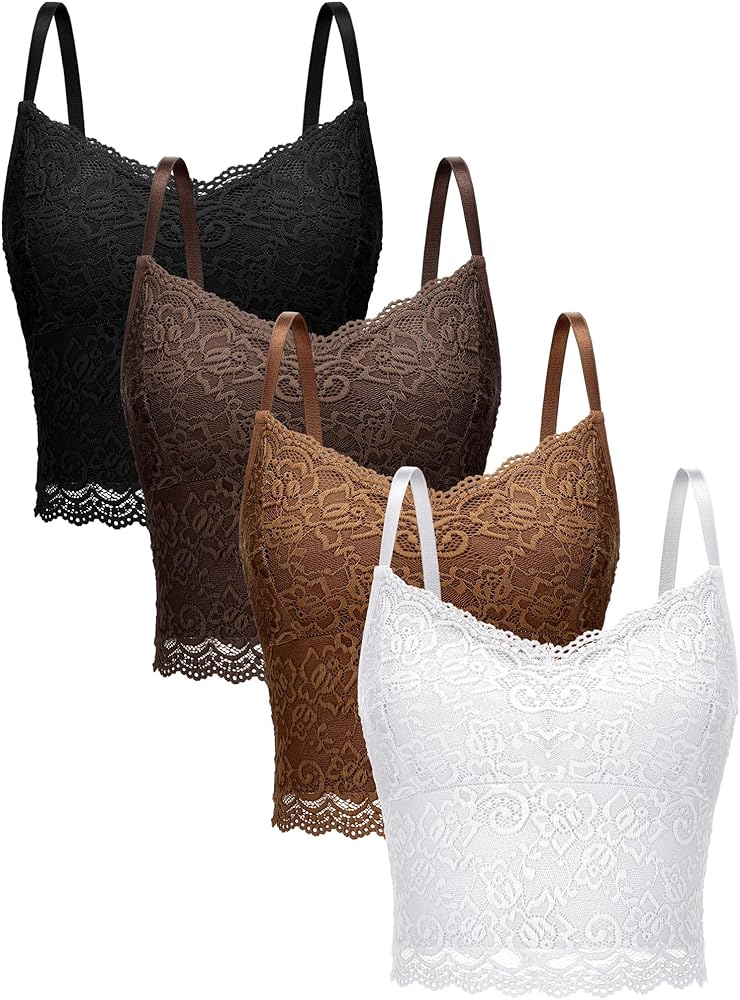 Bencailor 4 Pcs Lace Camisole for Women Spaghetti Strap Lace Bralettes Crop Tops Cami Top V Neck Slim Basic Camisoles