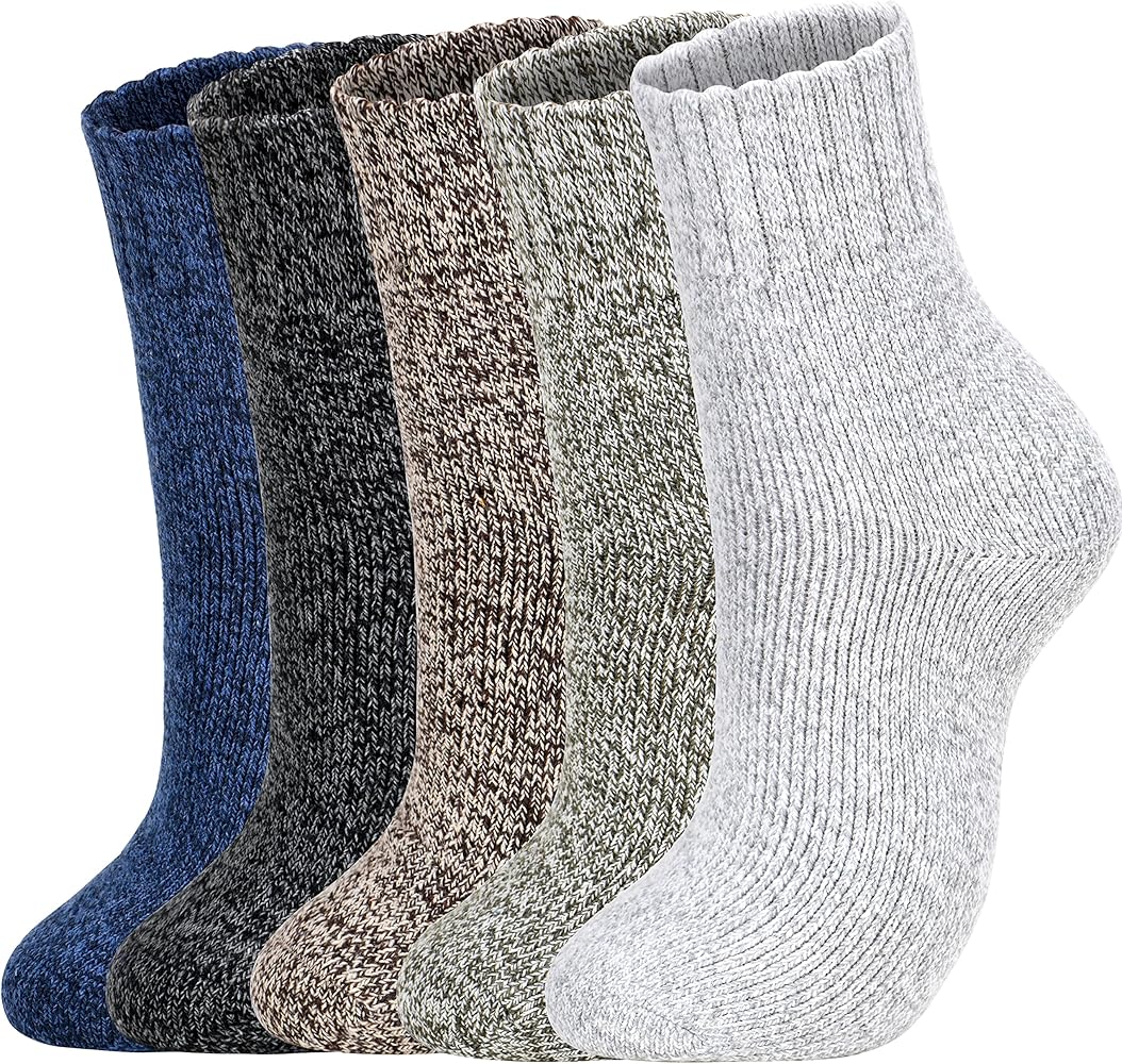 5 Pairs Wool Socks - Warm Wool Socks For Women/Men, Super Soft Crew Socks Boot Socks, Thick Knit Cozy Socks