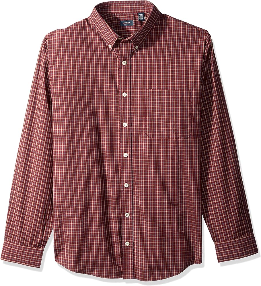 Arrow 1851 Men's Hamilton Poplins Long Sleeve Button Down Plaid Shirt