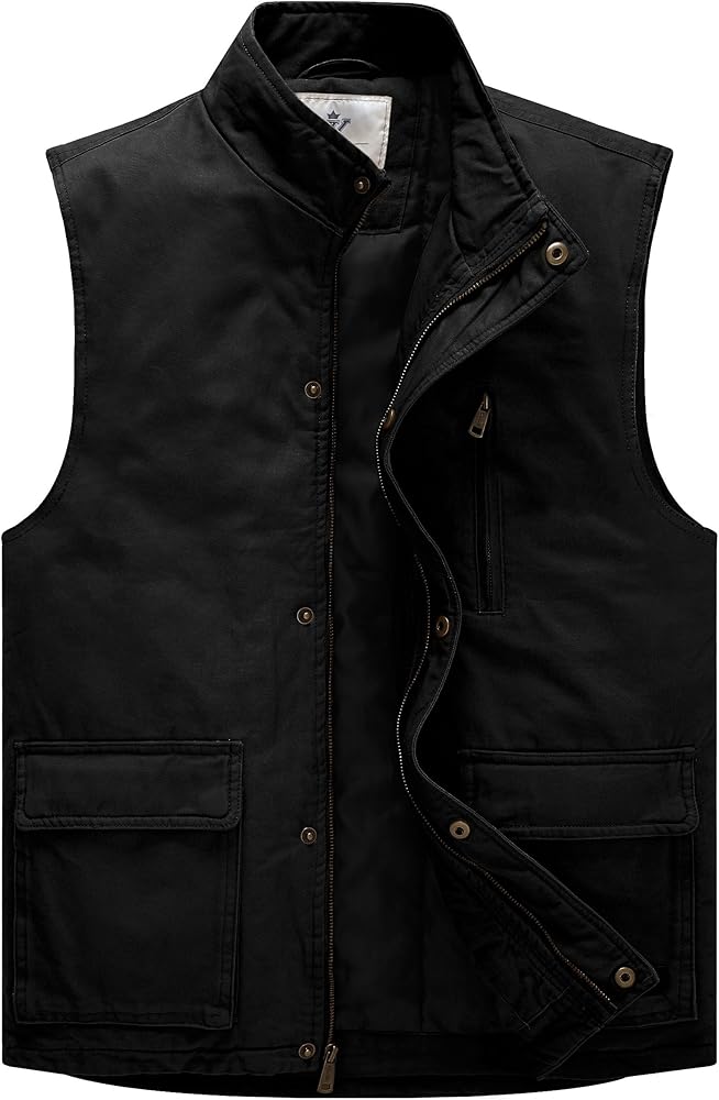 WenVen Men's Winter Warm Quilted Lined Multi Pockets Puffer Vest