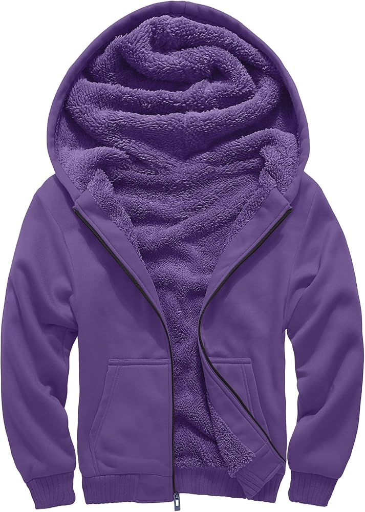 Little Beauty Fleece Hoodies for Men Winter Thick Jackets Sherpa Lined Zip Up Sweatshirt With Kanga Pocket