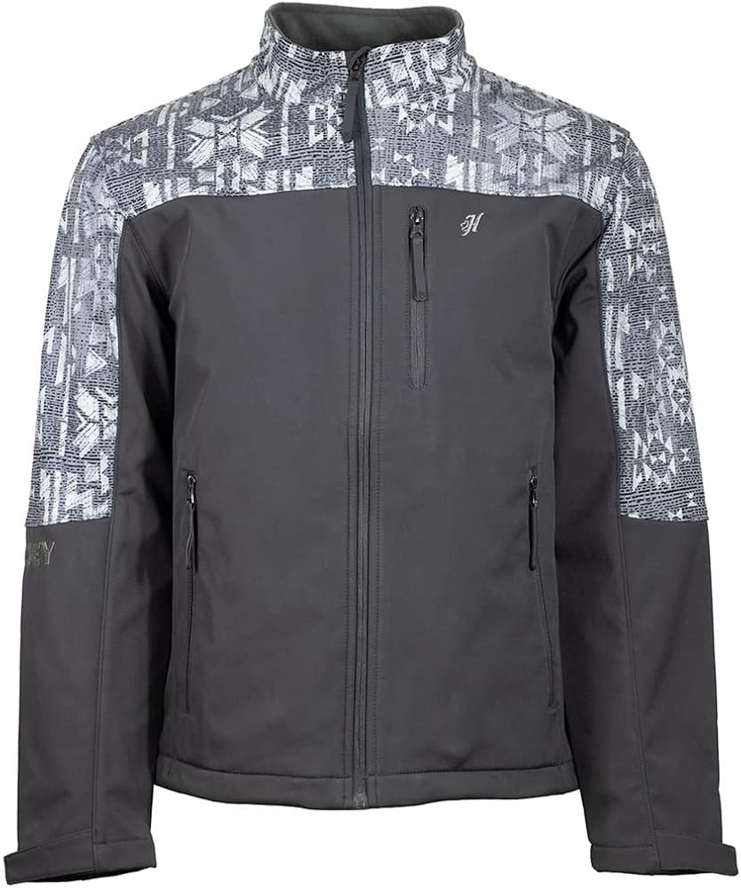 HOOEY Men's Performance Zip-Front Softshell Jacket (Small, Charcoal/Aztec)