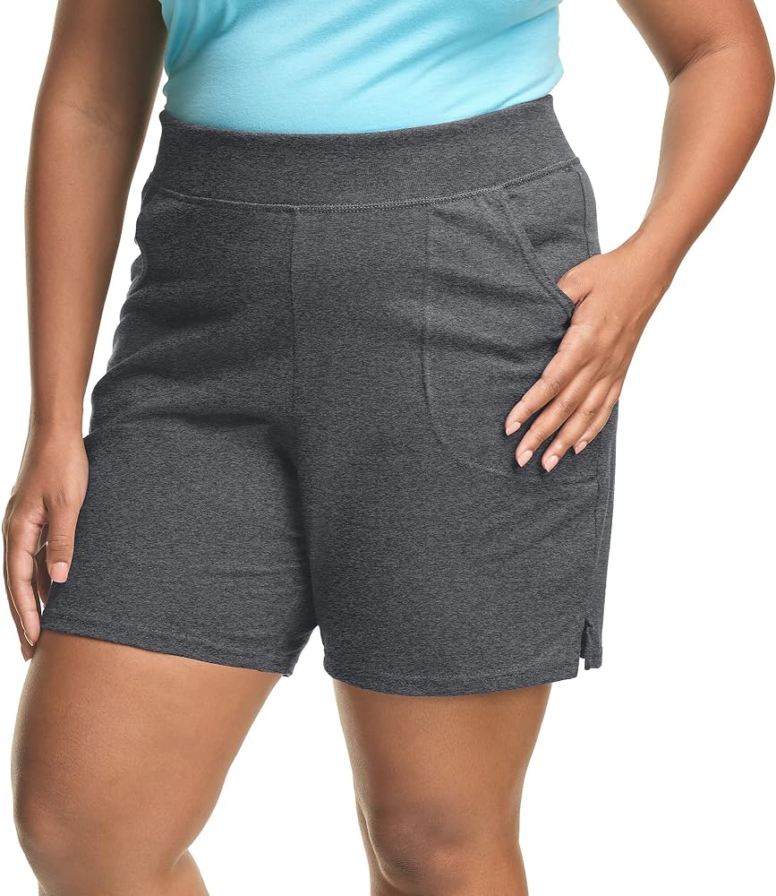 Just My Size Women's Plus Size Cotton Jersey Shorts, Pull-on Gym Shorts, 7" Inseam