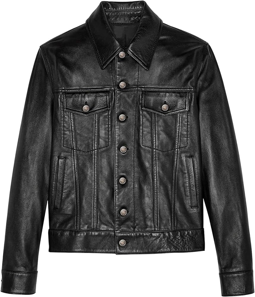 SKYLINEWEARS Mens Genuine Leather Biker Jacket Black Real Soft Sheep Napa Leather Trucker Iconic Leather Jackets