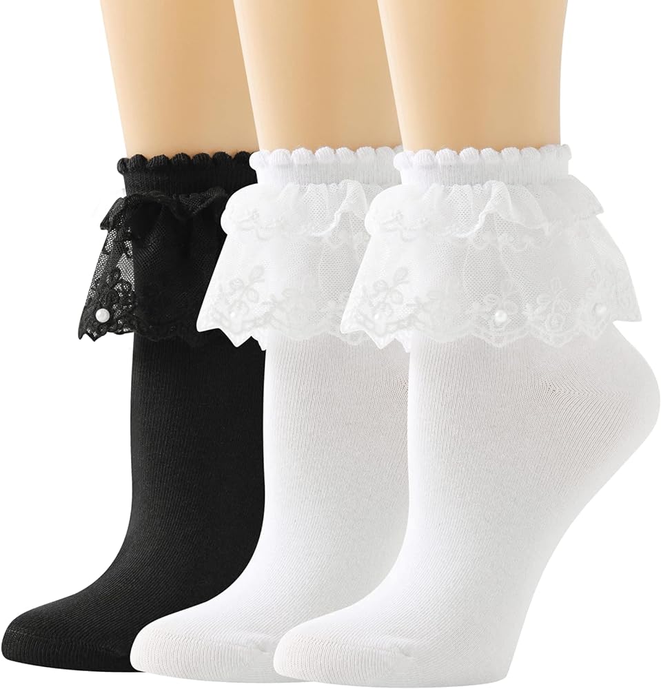 Lace Ruffle Frilly Ankle Socks for Women - Pearl Lace Socks