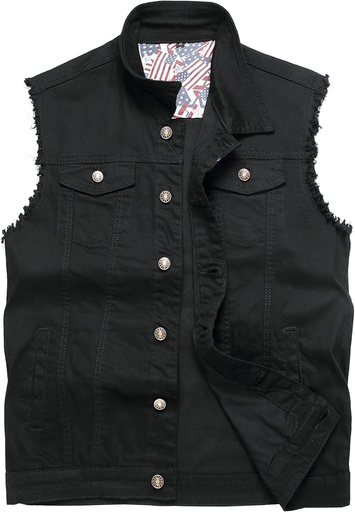 Men's Denim Vest,Sleeveless Jacket Slim Fit Vintage Casual Ripped Summer Jean Vest for Men