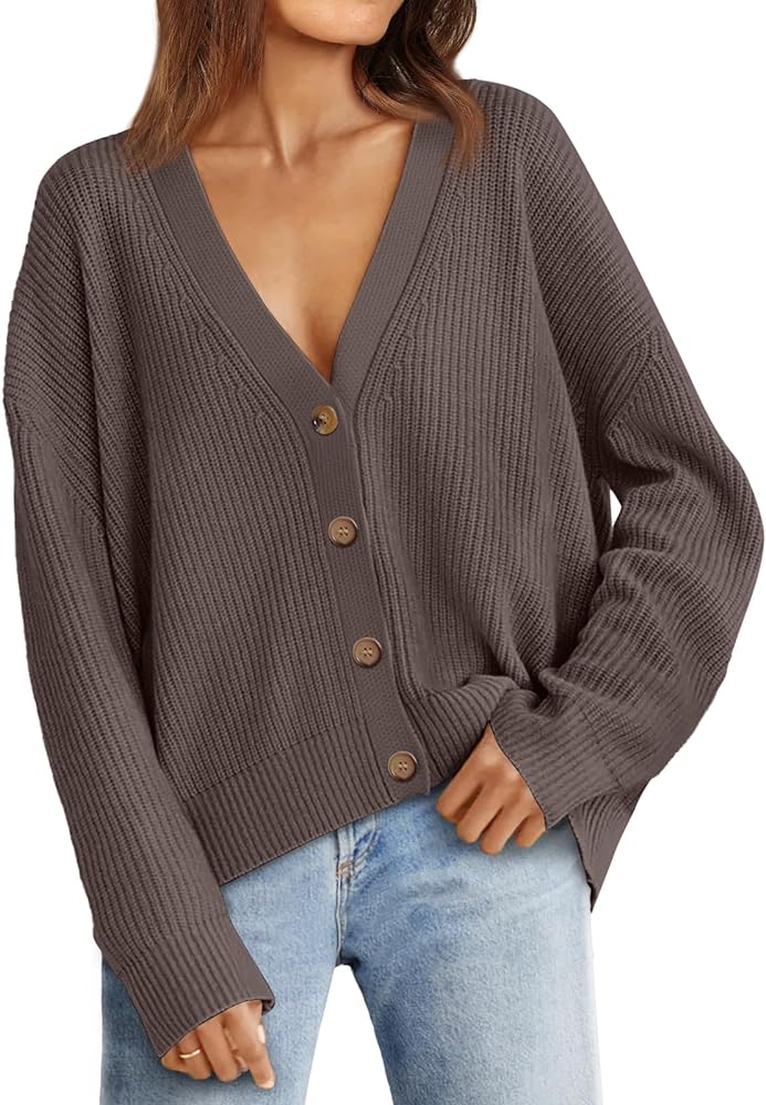 LILLUSORY Women's Cardigan Sweaters 2024 Fall Oversized Open Front Button V Neck Lightweight Cardigans Knit Outerwear