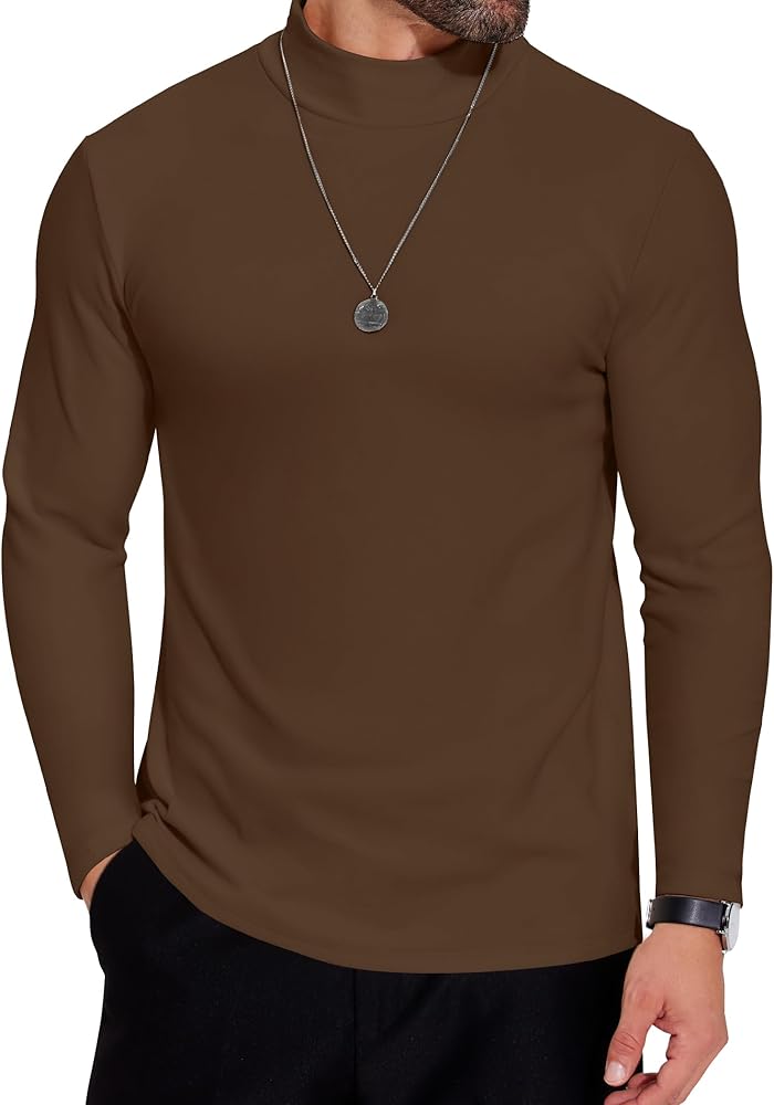 COOFANDY Mens Mock Neck Shirts Fleece Long Sleeve Tops Basic Pullover T-Shirts