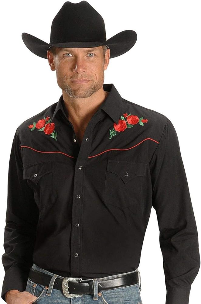 ELY CATTLEMAN Men's Long Sleeve Western Shirt with Rose Embroidery