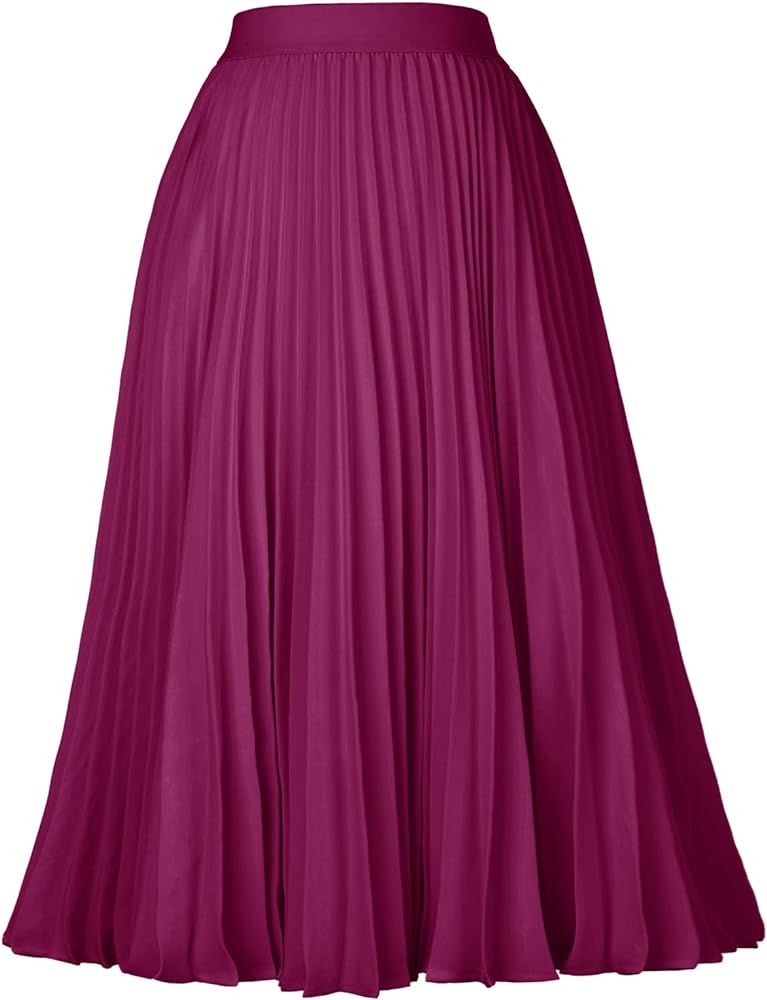 GRACE KARIN Women High Elastic Waist Pleated Chiffon Skirt Midi Swing A-line Skirts