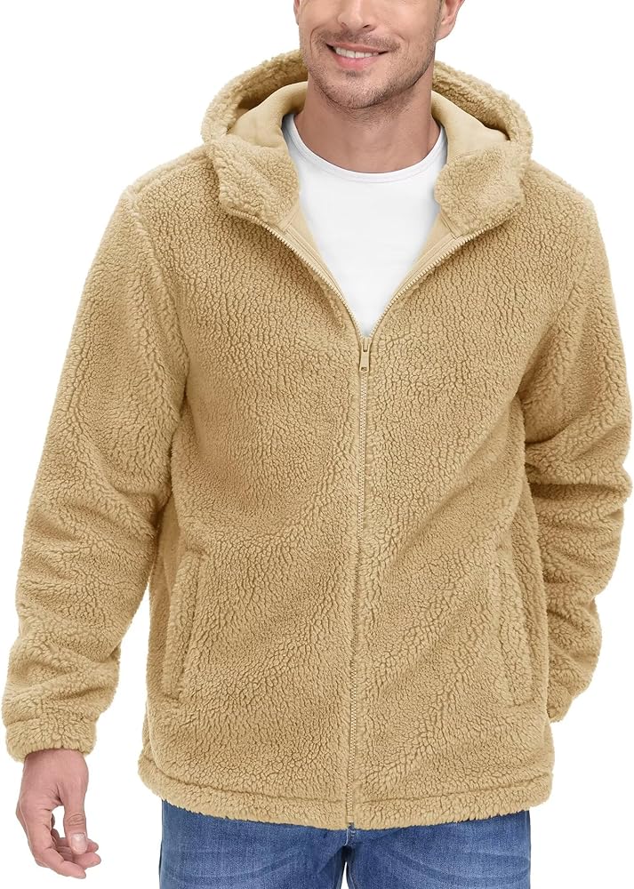 MAGCOMSEN Men's Fuzzy Sherpa Jackets Fleece Hoodie Casual Warm Winter Jacket