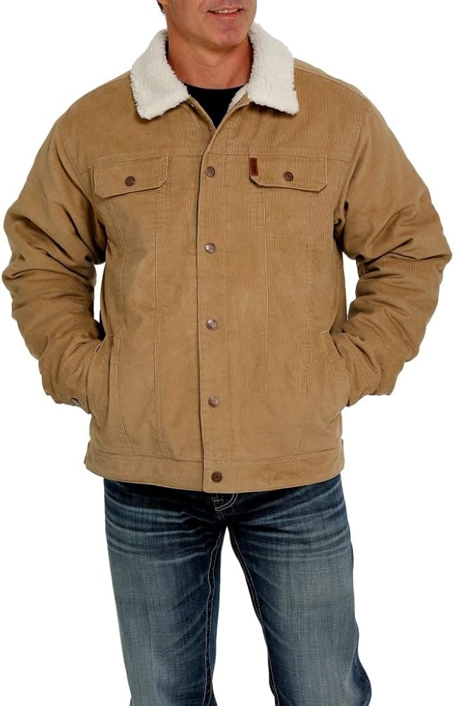 Cinch Men's Sherpa Lined Corduroy Trucker Jacket Beige/Khaki Small