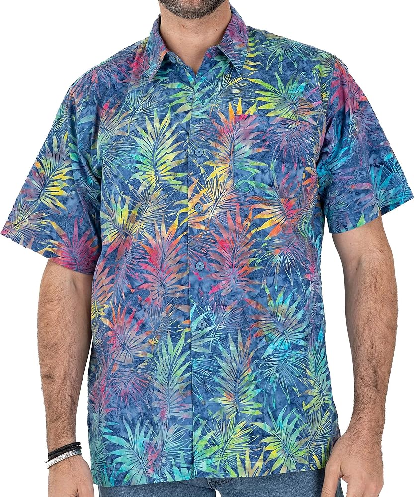 Mens 100% Hand Dyed Batik Cotton Hawaiian Shirt Casual Short Sleeve Button Down Shirts Ubud Bali