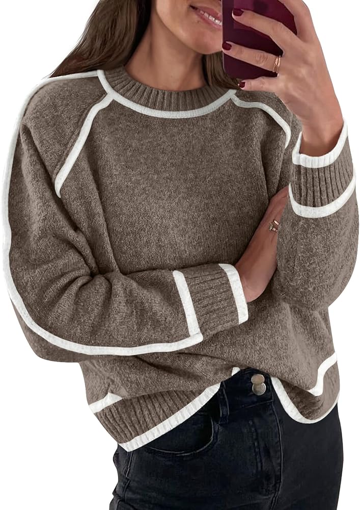 LILLUSORY Women's Chunky Oversized Sweaters Pullover Knit Trendy Outfits Color Block 2024 Winter Clothes