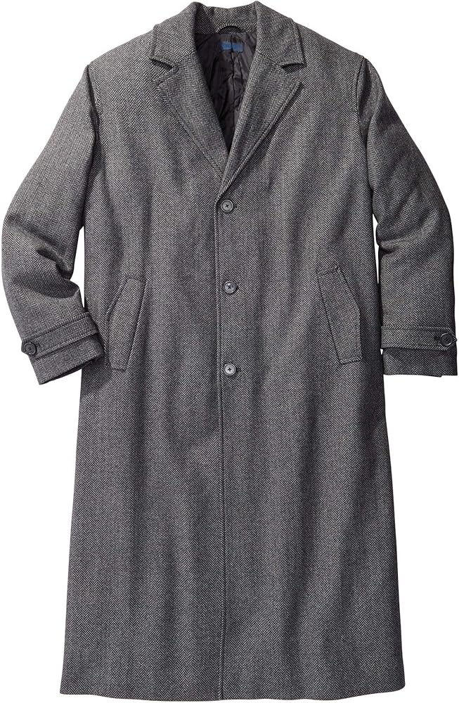 KingSize Men's Big & Tall Tall Wool-Blend Long Overcoat