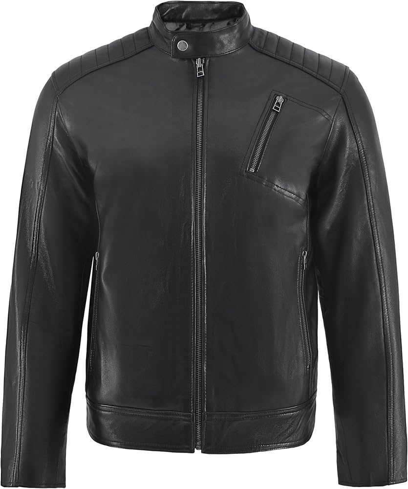 Classic Vintage Black Soft Lambskin Leather Motorcycle Jacket for Men - Genuine Cafe Racer Moto Style