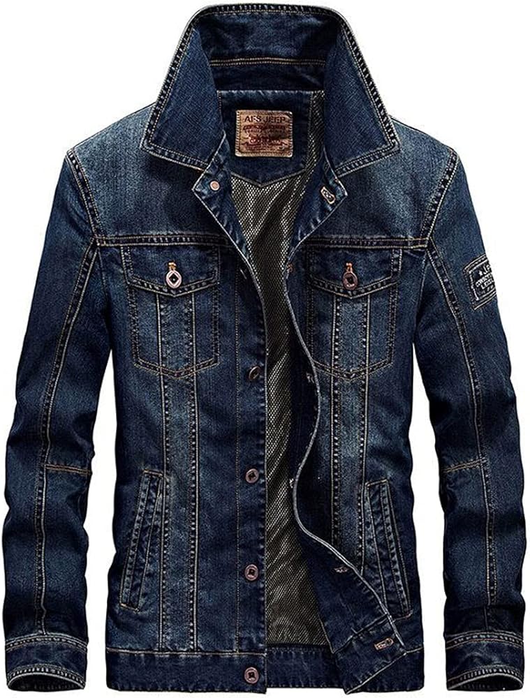 ebossy Men's Casual Distressed Denim Jacket Button Up Long Sleeve Trucker Moto Jean Coat