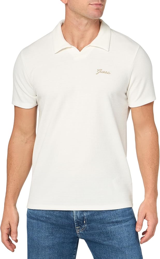 GUESS Men's Dawson Textured Knit Short Sleeve Polo Shirt