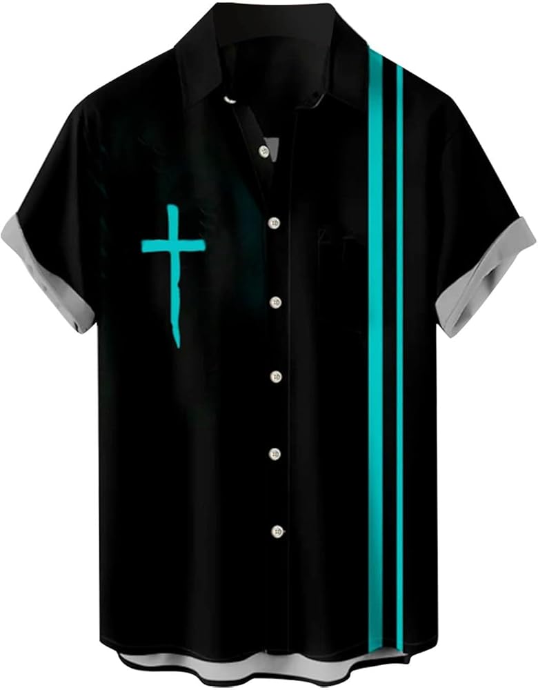 Christian Shirts for Men Faith Cross Jesus Shirts Big and Tall Graphic Tees Short Sleeve Button Up Easter Outfits