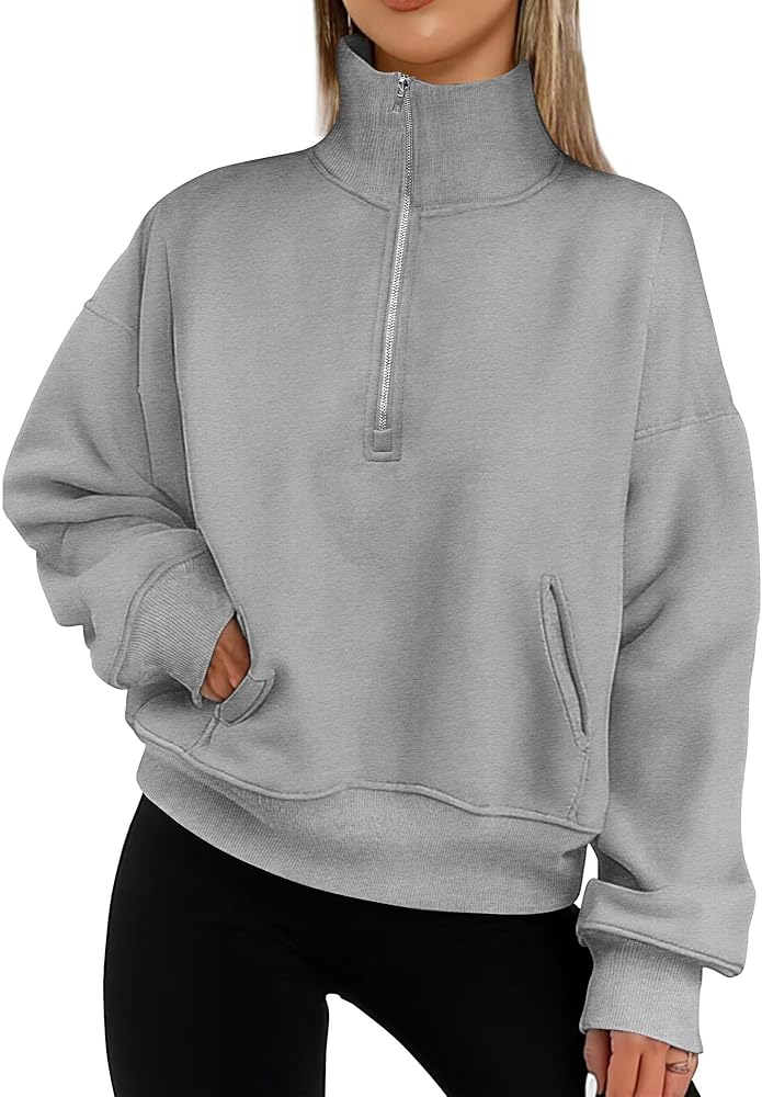 PRETTYGARDEN Women's Half Zip Sweatshirts Long Sleeve Cropped Pullover Tops Fall Fashion Y2K Clothes