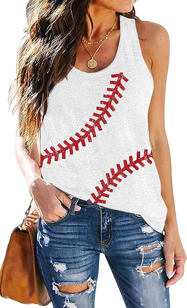 Baseball Tanks Top Women Love Baseball Graphic Shirts Baseball Sleeveless Tops Casual Workout Vest Shirt