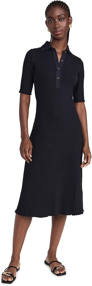 Vince Women's Rib Elbow Sleeve Polo Midi Dress