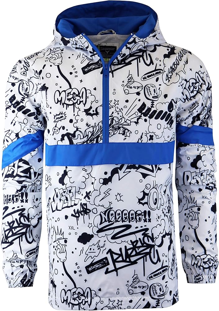 SCREENSHOTBRAND Lightweight Hooded Water Resistant Windbreaker - Zip-up Fashion Map Print Rain Jacket