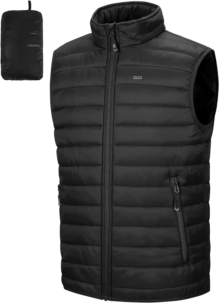 33,000ft Men's Lightweight Packable Insulated Puffer Vest Outerwear, Warm Winter Sleeveless Jacket for Golf Running