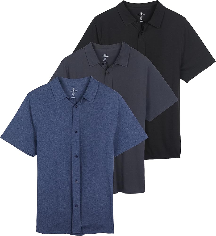 Real Essentials 3-Pack: Men's Regular Fit Casual Short Sleeve Button Down Shirt (Available in Big & Tall)