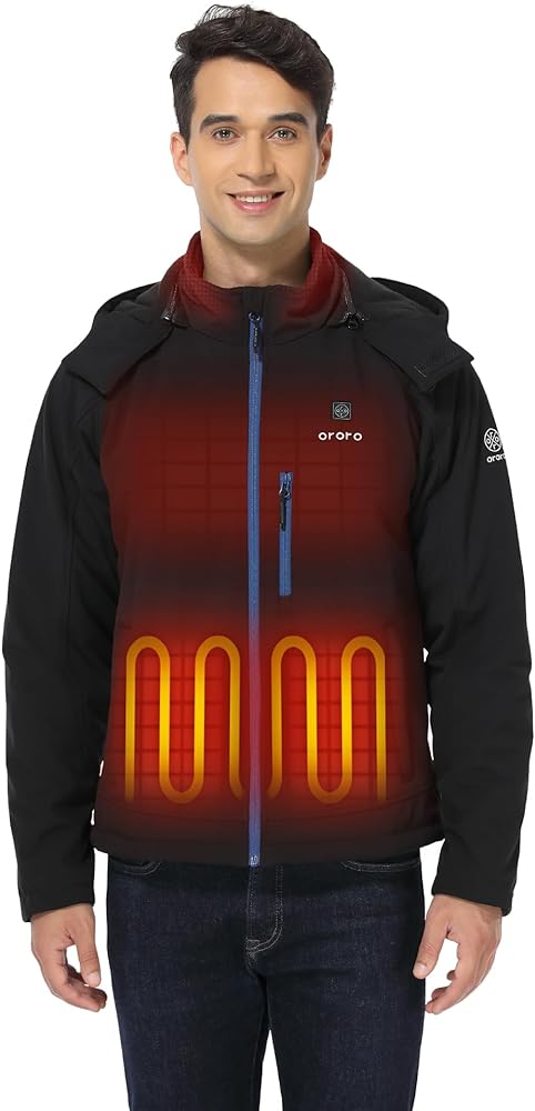 ORORO Men's Heated Jacket with 4 Heat Zones and Battery Pack, Heating Jacket for Hiking Camping Outdoors