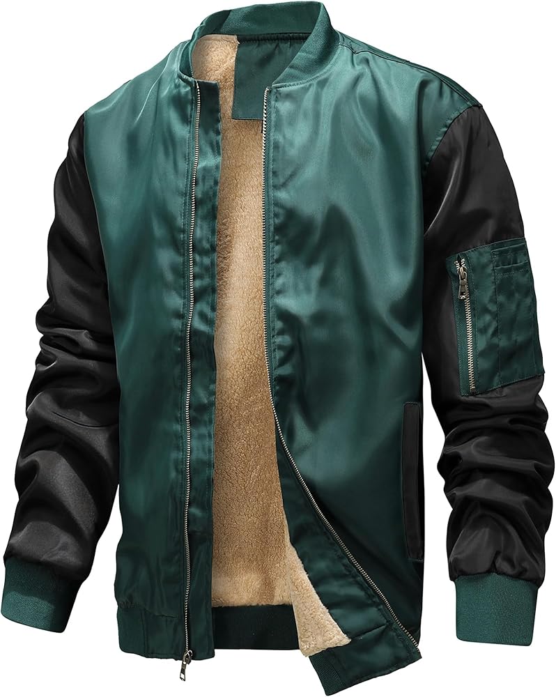 Men's Bomber Fleece Jackets Lightweight Windbreaker Full Zip Varsity Jacket Casual Coat Outwear Sportswear