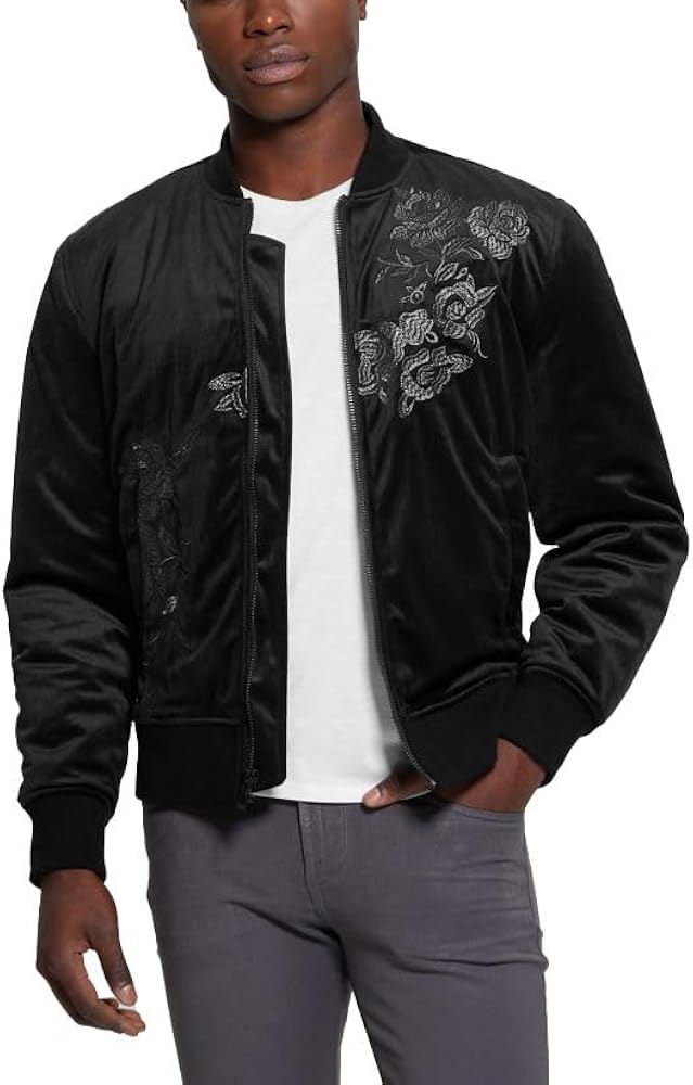 GUESS Men's Fulham Velvet Bomber Jacket