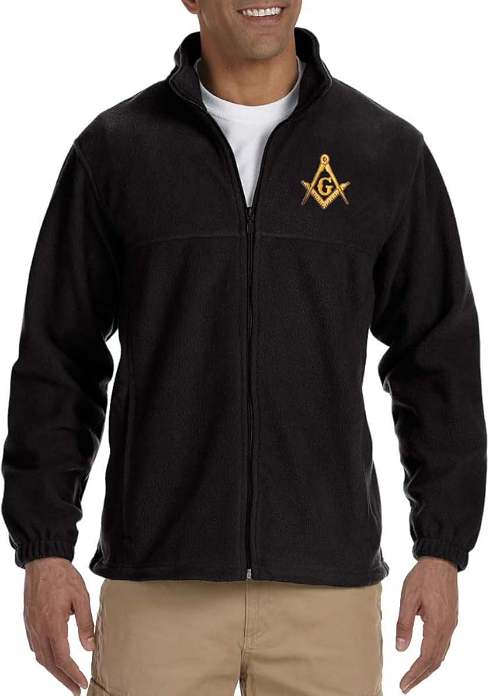 Gold Square & Compass Embroidered Masonic Men's Fleece Full-Zip Jacket