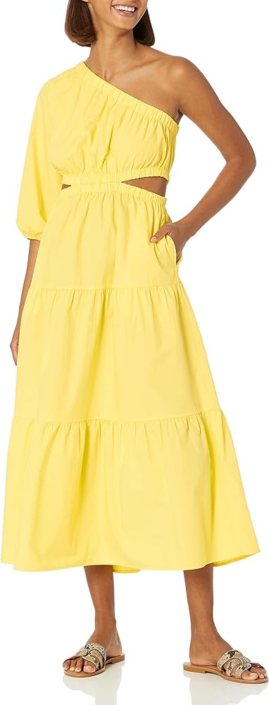 The Drop Women's April One-Shoulder Cutout Tiered Midi Dress