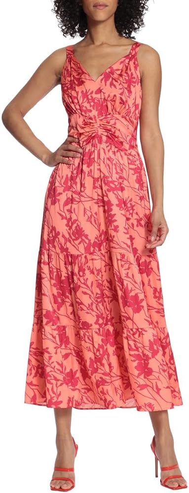 Maggy London Women's Ruched Waist and Tiered Skirt Maxi Dress