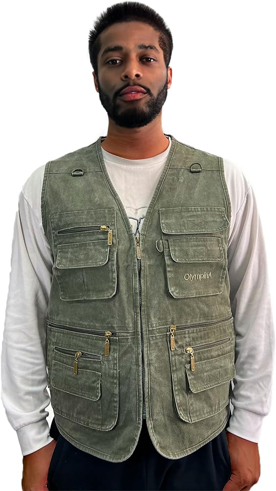 Men's Multiple Pockets Outdoor Fishing Vest,Retro Durable Work Travel Safari Vest Jacket for Men