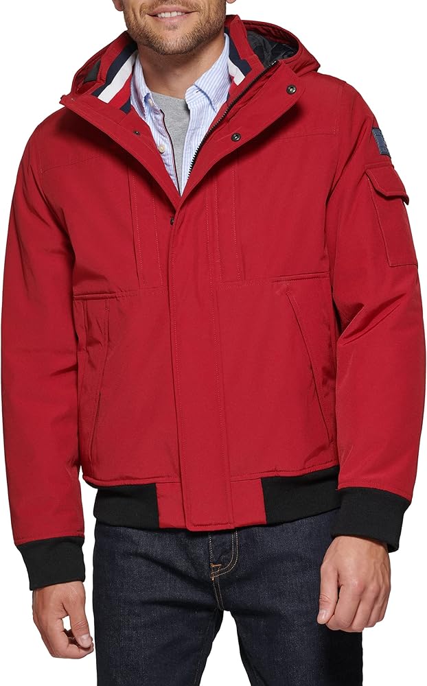 Tommy Hilfiger Men's Arctic Cloth Hooded Utility Bomber