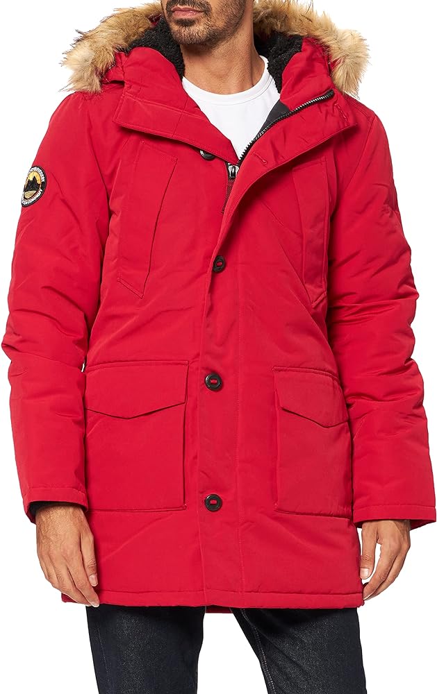 Superdry Mens Everest Parka Coat, Slim Fit Hike Red Size L