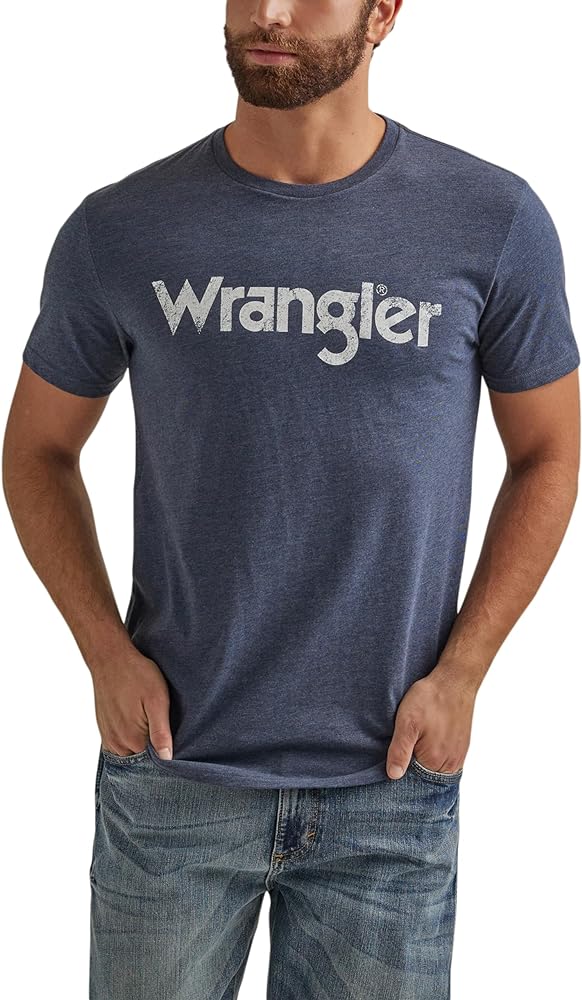 Wrangler Men's Western Crew Neck Short Sleeve Tee Shirt, Navy Heather