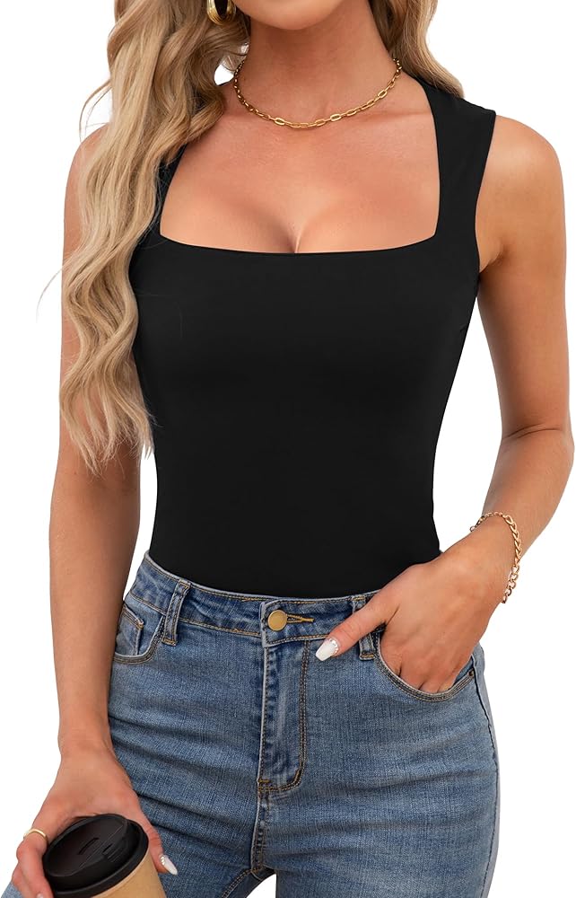 Womens Square Neck Tank Tops Dressy Summer Sleeveless Shirts Sexy Going Out Fitted Trendy Tops T Shirts Blouses