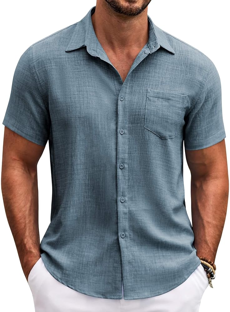 COOFANDY Mens Button Down Short Sleeve Shirt Casual Shirts Summer Beach Textured Shirts with Pocket