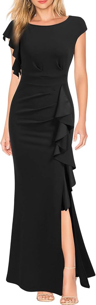 WOOSEA Women's Split Bodycon Mermaid Evening Cocktail Long Dress