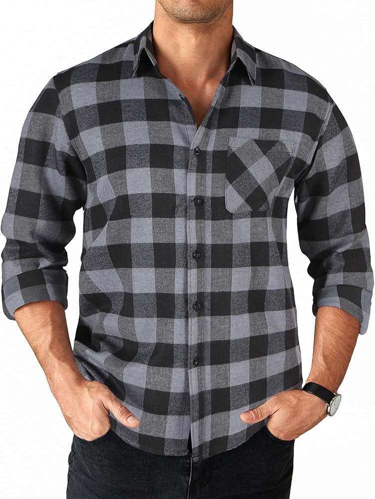 COOFANDY Men's Flannel Long Sleeve Shirts Button Down Plaid Shirt Casual Cotton Collared Shirt Jacket