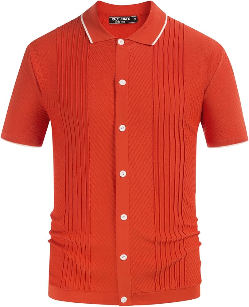 PJ PAUL JONES Men's Polo Shirt Button Down Knit Shirt Casual Summer Beach Golf Polo