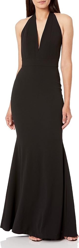 Dress the Population Women's Camden Sleeveless Halter Plunging Long Stretch Gown